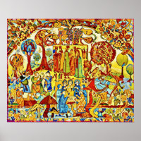 Octobre Art populaire naïf Art d'automne Poster de