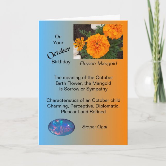 Octobre Carte d'anniversaire - Marigold et Opal (Devant)
