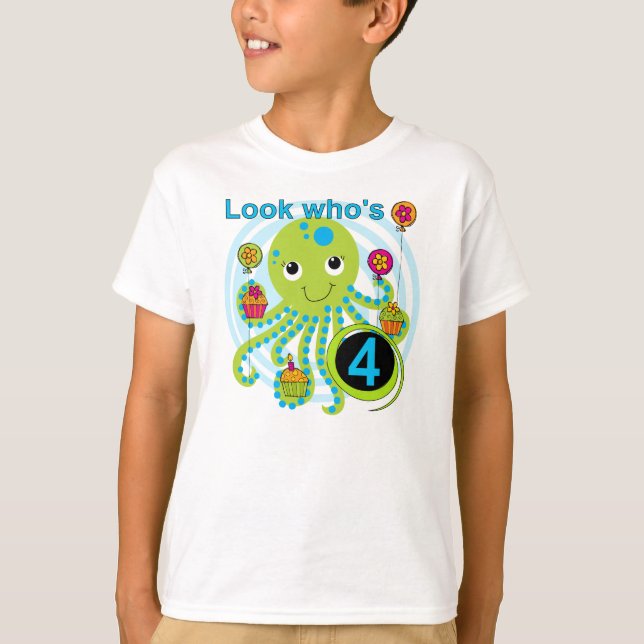 Octopus 4e anniversaire T-shirts et cadeaux (Devant)