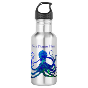 Octopus 8 Bleu Vert Sur Acier - Bouteille d'eau