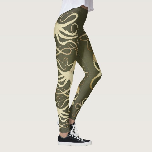 Octopus de crème sur le vert de l'armée - Leggings (Droite)