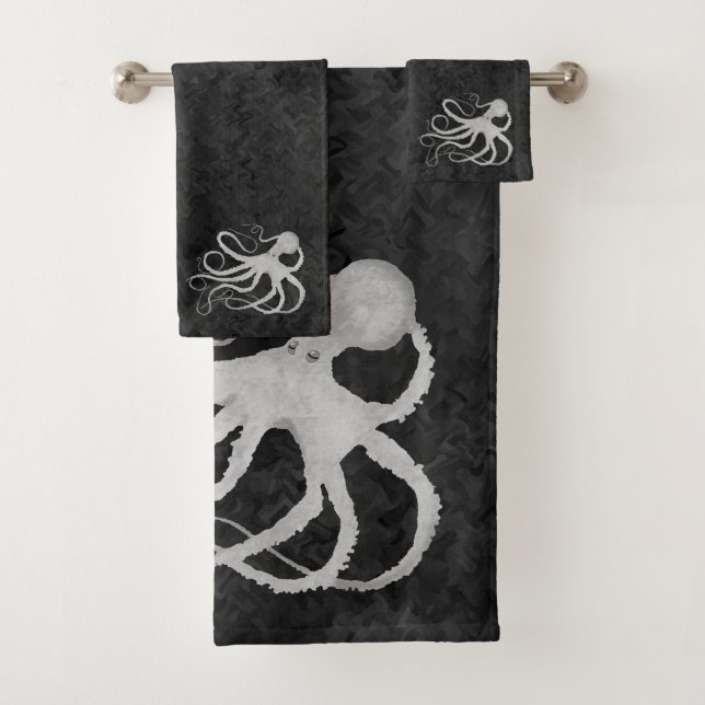 Octopus on Dark Grey - Ensemble de serviettes de b (En situation)