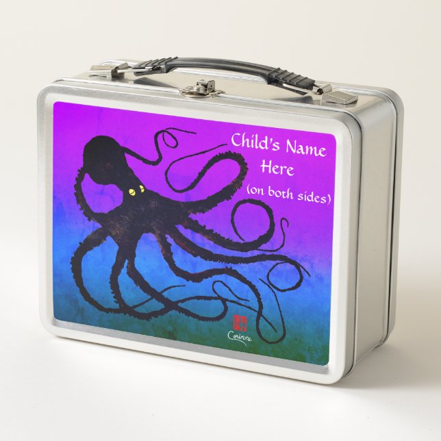 Octopus on Purple, Blue & Green - Retro Lunch Box (Devant)