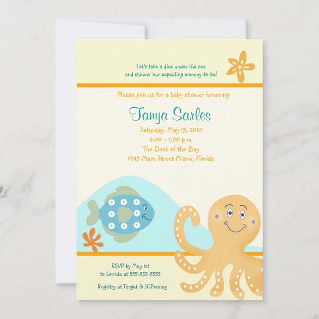 Octopus & Poisson Océan 5x7 Baby shower Invitation (Devant)