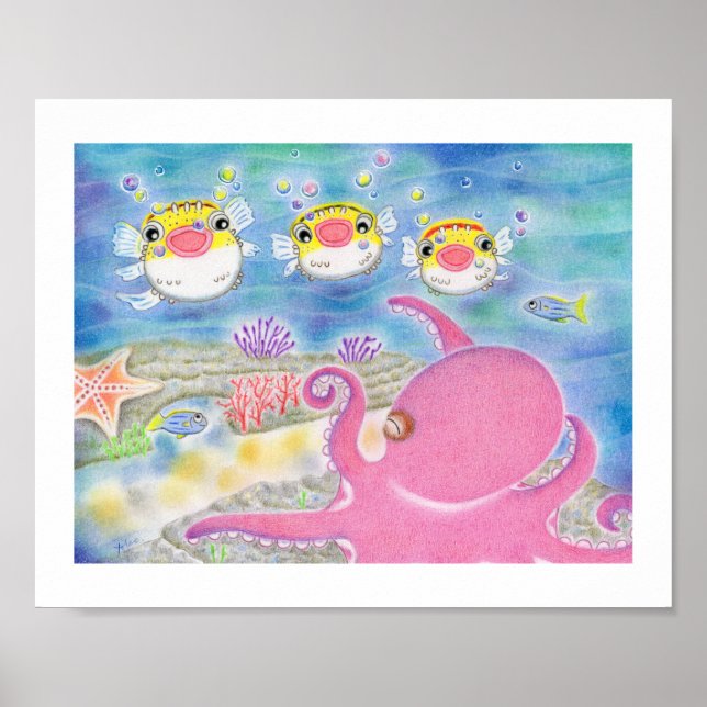 Octopus Porcupinefish Singing Nursery Art Poster (Devant)
