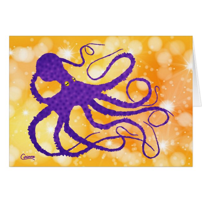 Octopus pourpre - Carte d'art 7 po x 5 po (Devant horizontal)
