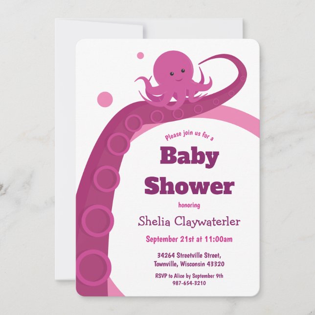 Octopus rose | Invitation Baby shower (Devant)
