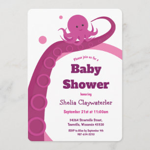 Octopus rose   Invitation Baby shower