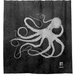 Octopus sur gris foncé l - Rideau de douche