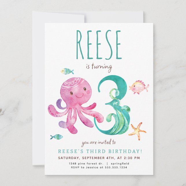 Octopus troisième invitation anniversaire (Devant)