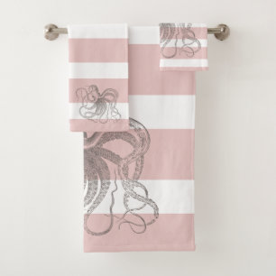 Octopus Vintage chic sur les rayures roses nautiqu