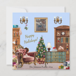Ode to the Nutcracker Ballet Blue Holiday Card