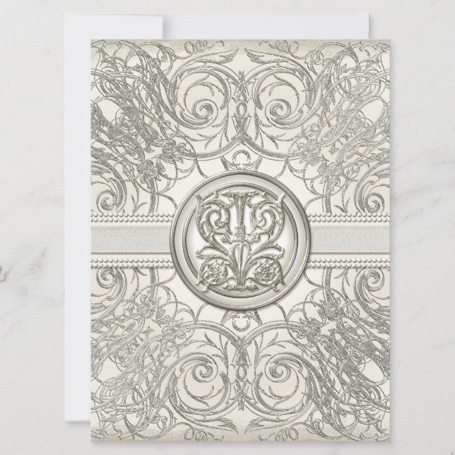 Oeil Argent Swirl Coeur Élégant Invitation Mariage (Devant)