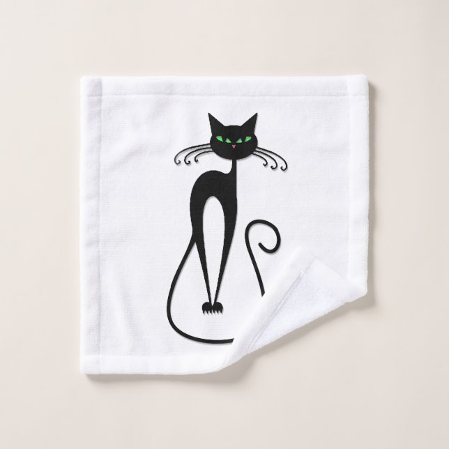 Oeil vert de perçage de chats noirs lunaires (Gant de toilette)