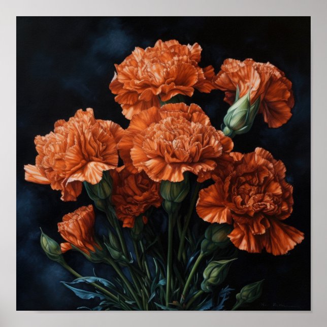 Oeillets Orange Flower Art Imprimer Poster (Devant)