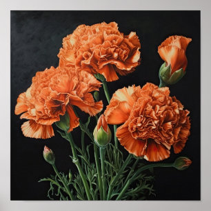 Oeillets Orange Flower Art Imprimer Poster