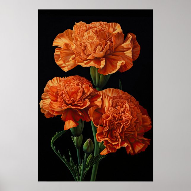 Oeillets Orange Flower Art Imprimer Poster (Devant)