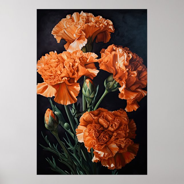 Oeillets Orange Flower Art Imprimer Poster (Devant)