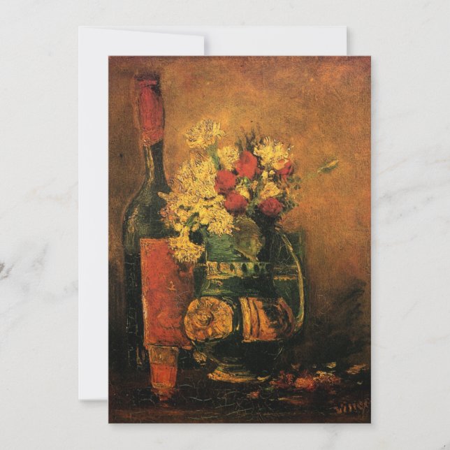 Œillets, roses et un flacon par Vincent van Gogh (Devant)
