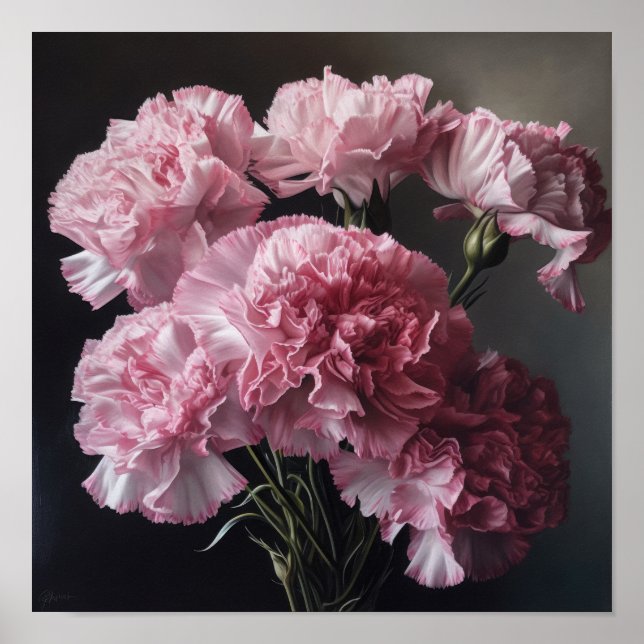 Oeillets roses Fleur Art Imprimer Poster (Devant)