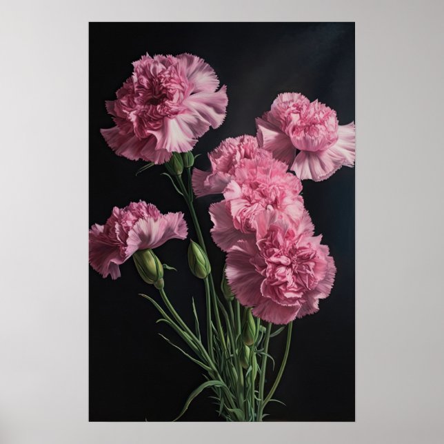 Oeillets roses Fleur Art Imprimer Poster (Devant)