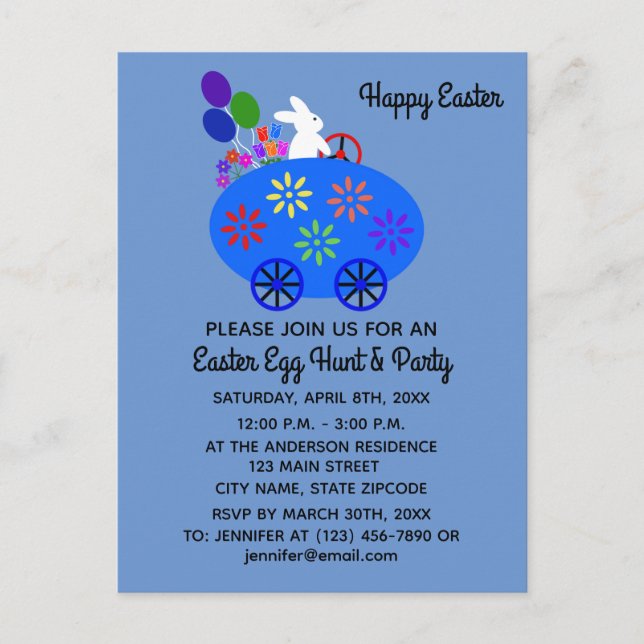 Oeuf Lapin de Pâques Voiture #2 Carte Postale Invi (Devant)