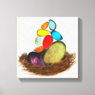 Oeufs Bleus En Toile Colorée Du Nid