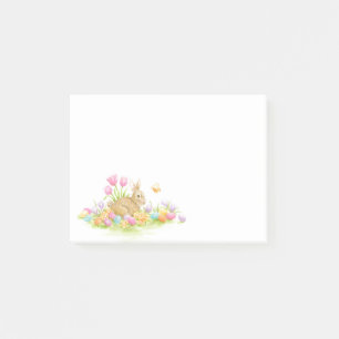 Oeufs de lapin de Pâques et fleurs Notes post-it
