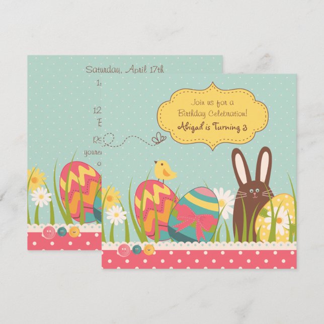 Oeufs de lapin et de Pâques Invitation d'anniversa (Devant / Derrière)