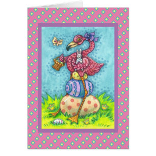 OEUFS DE PÂQUES, FLAMANT ROSE ROSE CUIT, CARTE DE