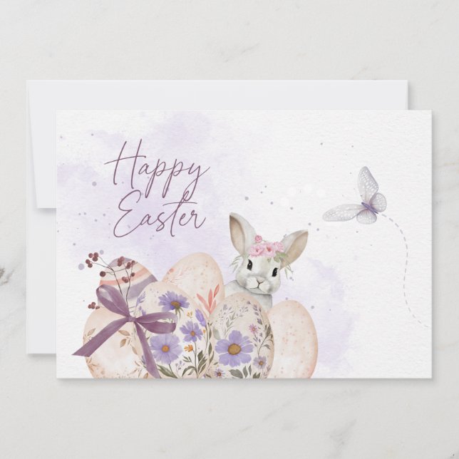 Œufs de Pâques floraux et carte de lapin de Pâques (Devant)