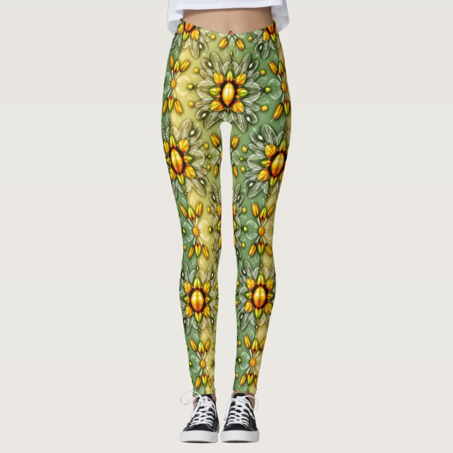 ŒUFS DE PÂQUES ~ Leggings Vert Jaune 3D (Devant)