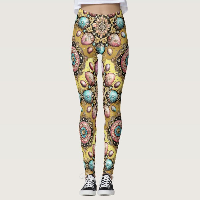 ŒUFS DE PÂQUES ~ Or Bleu Rose 3D~ Leggings (Devant)
