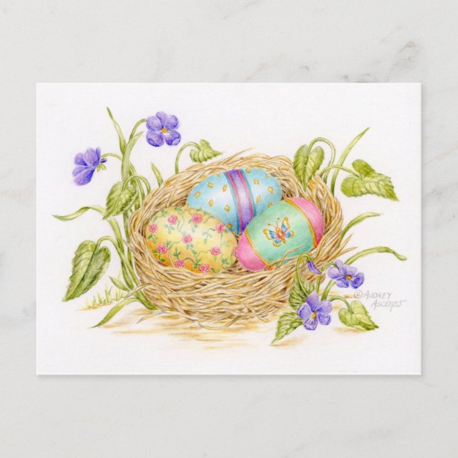 Oeufs de Pâques peints dans la carte postale Nest  (Devant)