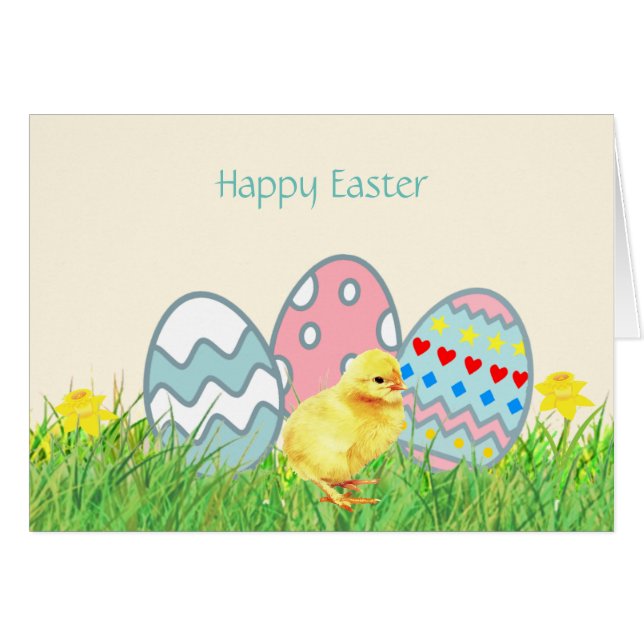 Oeufs de Pâques peints et poulets mignons (Devant horizontal)