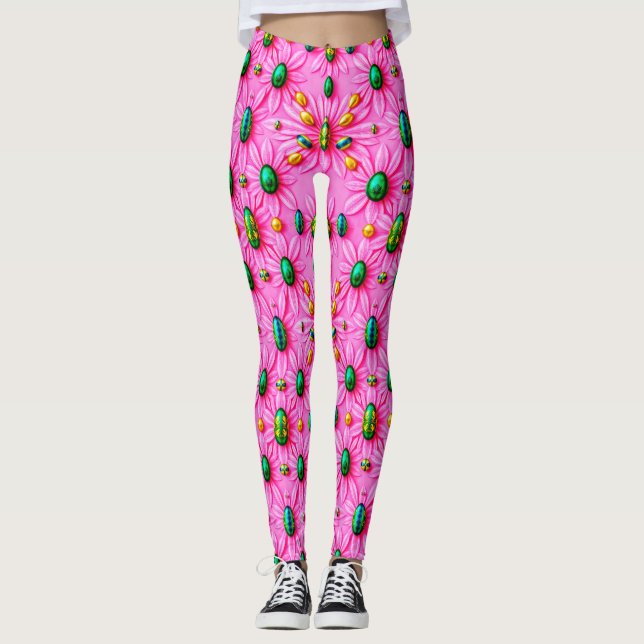 ŒUFS DE PÂQUES ~ Rose Floral 3D ~ Leggings (Devant)