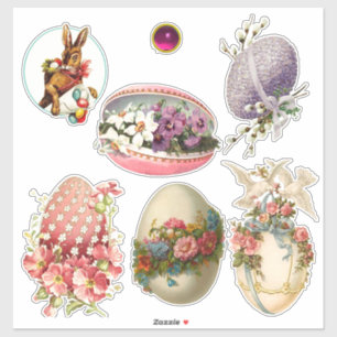 OEUFS DE PÂQUES vintages, FLEURS ET CHIENS STICKER