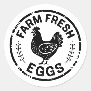 OEufs frais de ferme Autocollant de poulet rustiqu