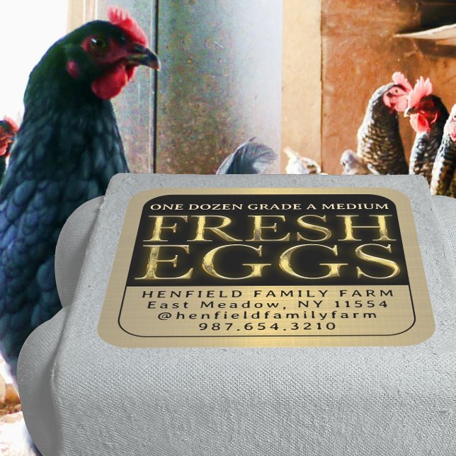 Oeufs frais Étiquette de carton biseauté or sur no (Créateur téléchargé)