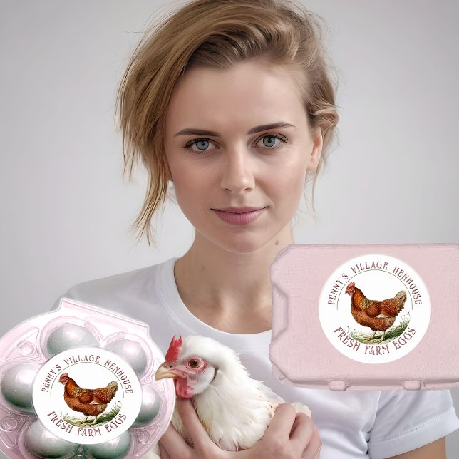 Oeufs personnalisés Red Hen Farm Étiquette carton  (Créateur téléchargé)