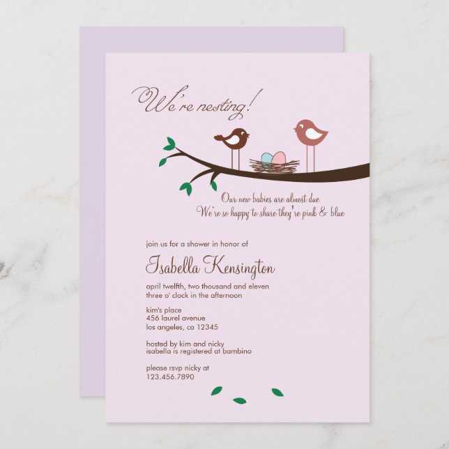 Oeufs roses et bleus Twins Baby shower Invitation (Devant / Derrière)