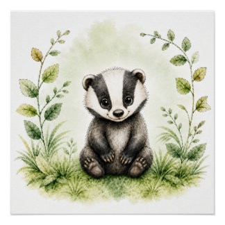 Œuvre d'art murale de blaireau forestier Poster de