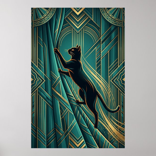 Œuvre d'art murale de chat noir Art Déco sur un re (Devant)