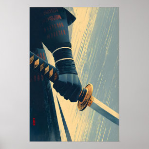 Œuvre d'art murale épée de samouraï style affiche