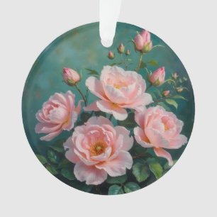 Œuvre d'art sur pivoines roses sur fond vert émera