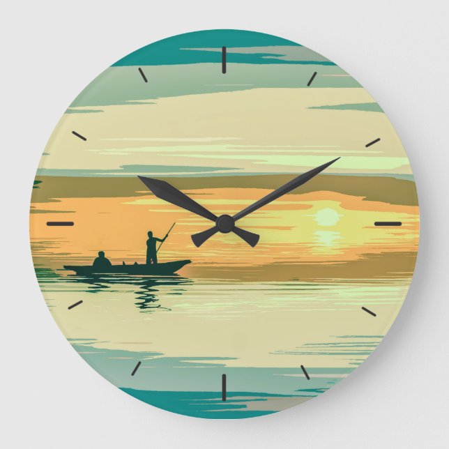 Oeuvre de pêche Sunrise Simple | Horloge murale (Recto)