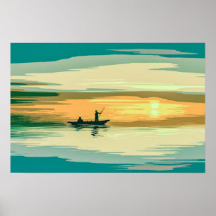 Oeuvre de pêche Sunrise Simple   Poster