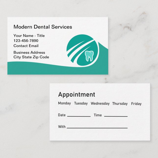 Office Dentiste moderne Cartes de rendez-vous Turq (Devant / Derrière)