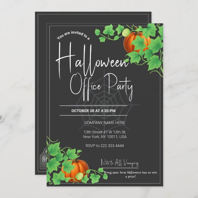 Office Halloween Invitations Carte noire (Devant / Derrière)