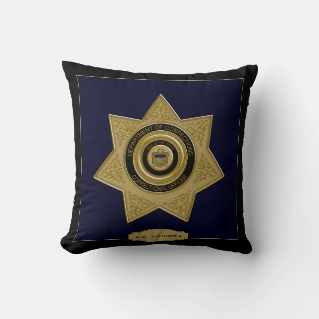 Officiers correctionnels Badge-Or-Blk-Sq. Coussin (Recto)